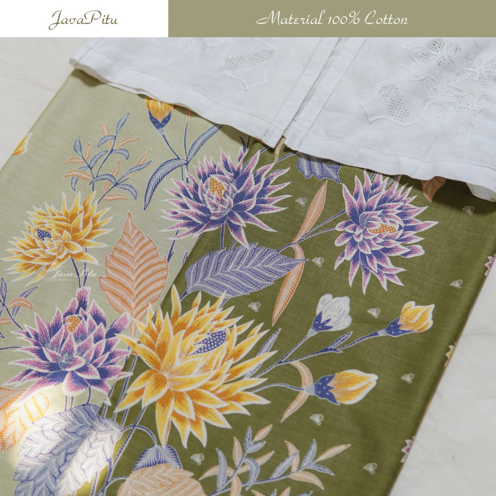 JavaPitu Kain Batik Katun Premium Bunga Chrysant Lilac Ungu Pink Halus - Ukuran 200x110 cm - 6359