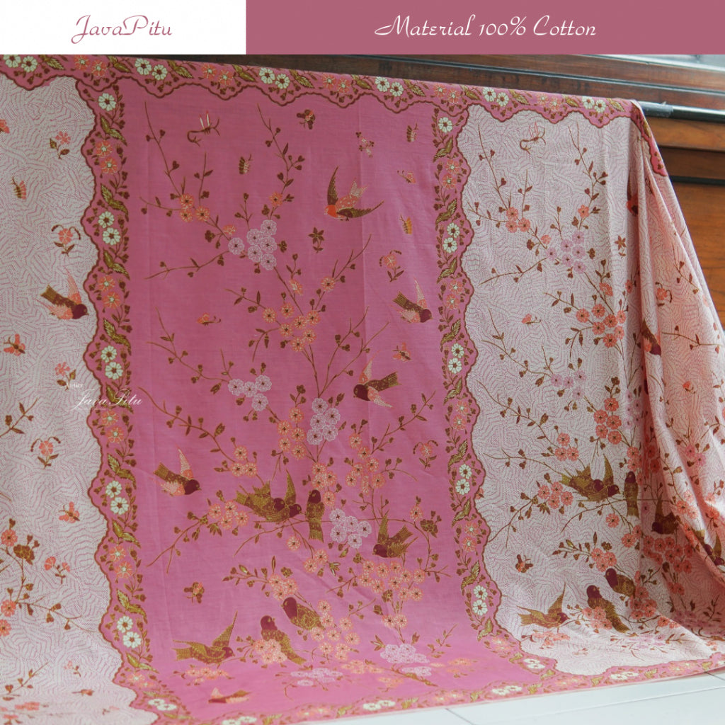 JavaPitu Kain Batik Katun Premium Bunga Sakura Warna Sage, Halus Nyaman Ukuran 200×105 cm - 6458
