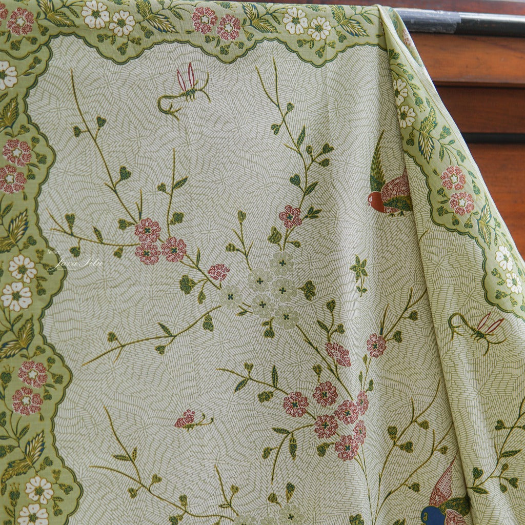 JavaPitu Kain Batik Katun Premium Bunga Sakura Warna Sage, Halus Nyaman Ukuran 200×105 cm - 6458