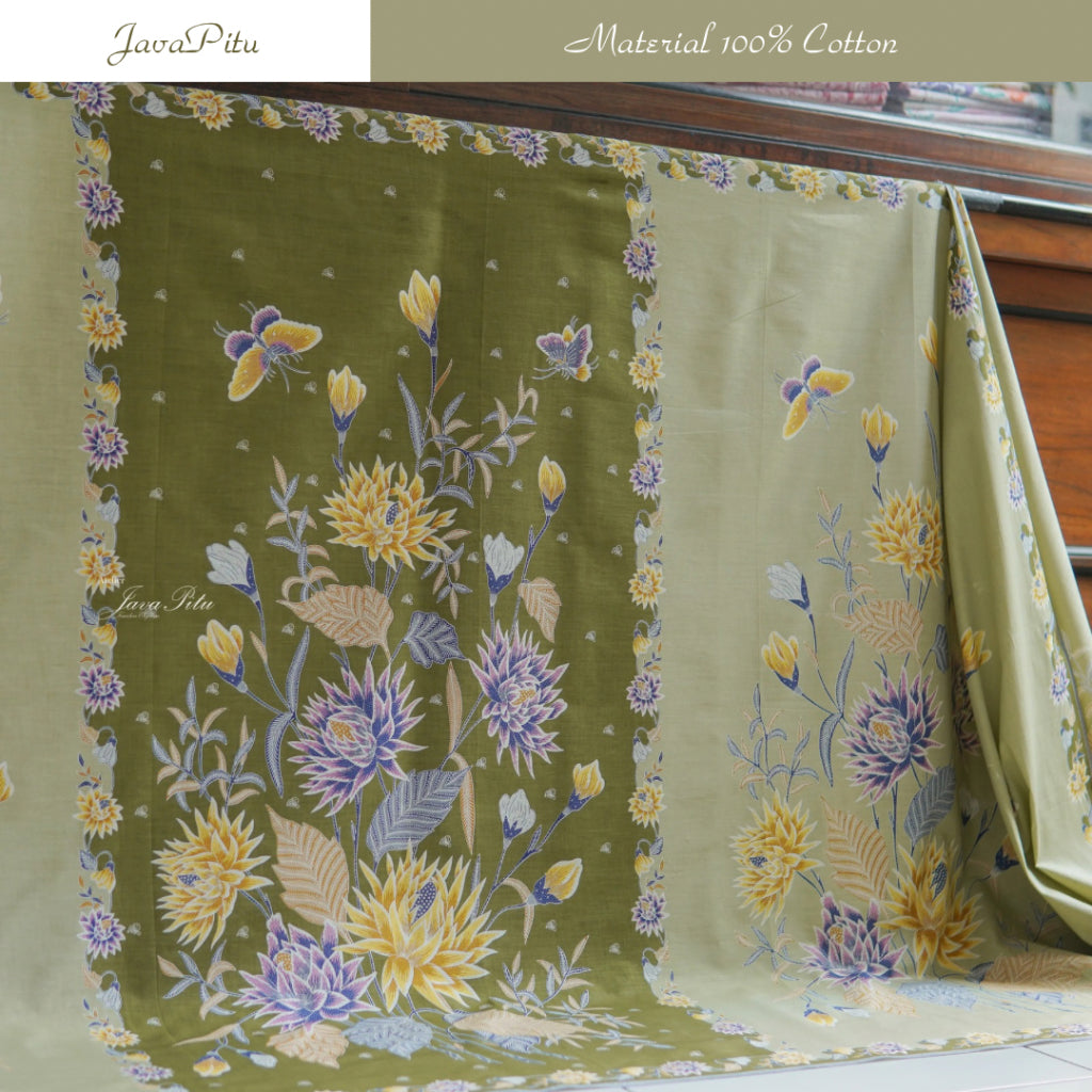 JavaPitu Kain Batik Katun Premium Bunga Chrysant Lilac Ungu Pink Halus - Ukuran 200x110 cm - 6359