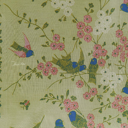 JavaPitu Kain Batik Katun Premium Bunga Sakura Warna Sage, Halus Nyaman Ukuran 200×105 cm - 6458