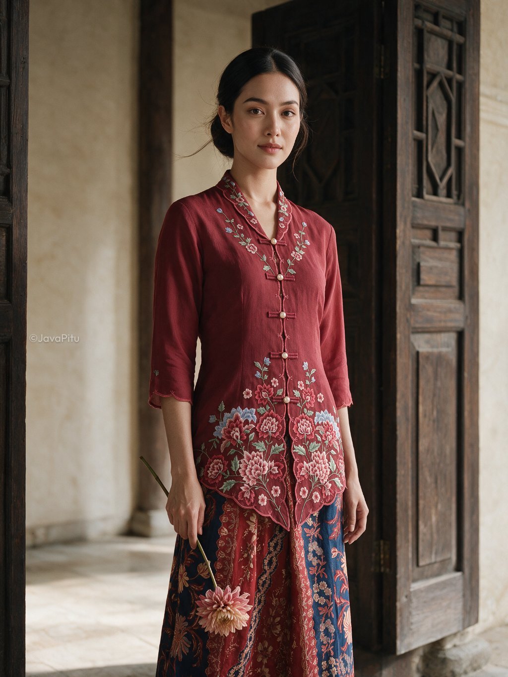 Javapitu - Kebaya Tatyana Delima Maroon - Direct Embroidery - 6517