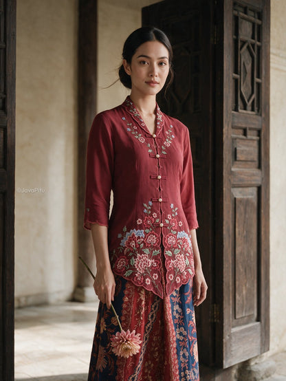Javapitu - Kebaya Tatyana Delima Maroon - Direct Embroidery - 6517