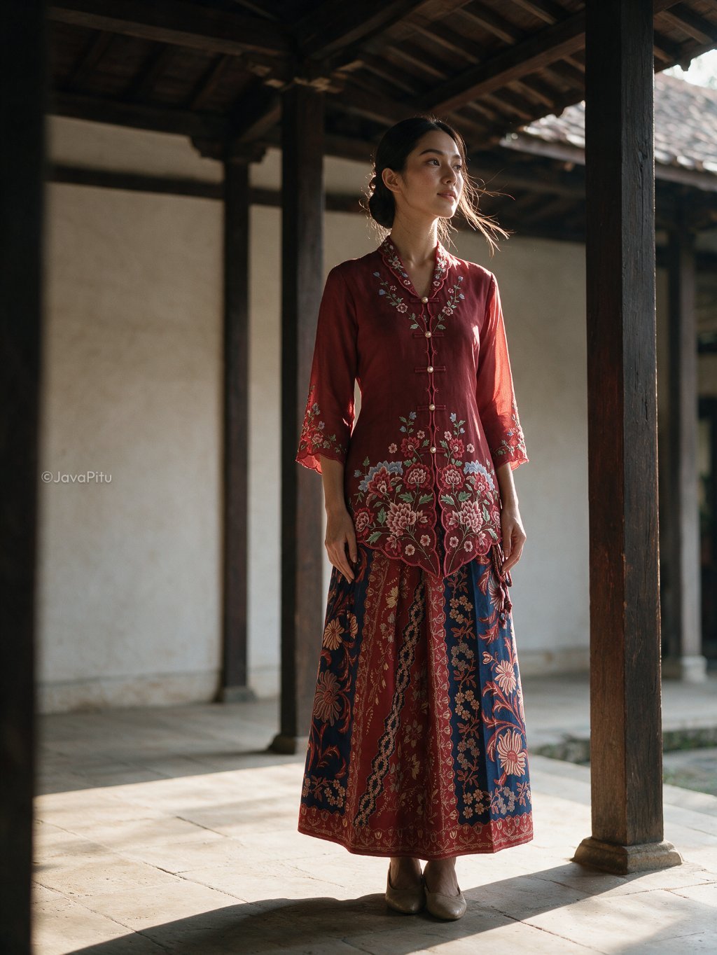 Javapitu - Kebaya Tatyana Delima Maroon - Direct Embroidery - 6517
