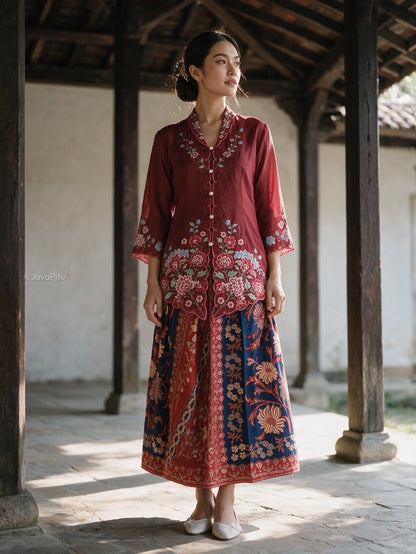 Javapitu - Kebaya Tatyana Delima Maroon - Direct Embroidery - 6517