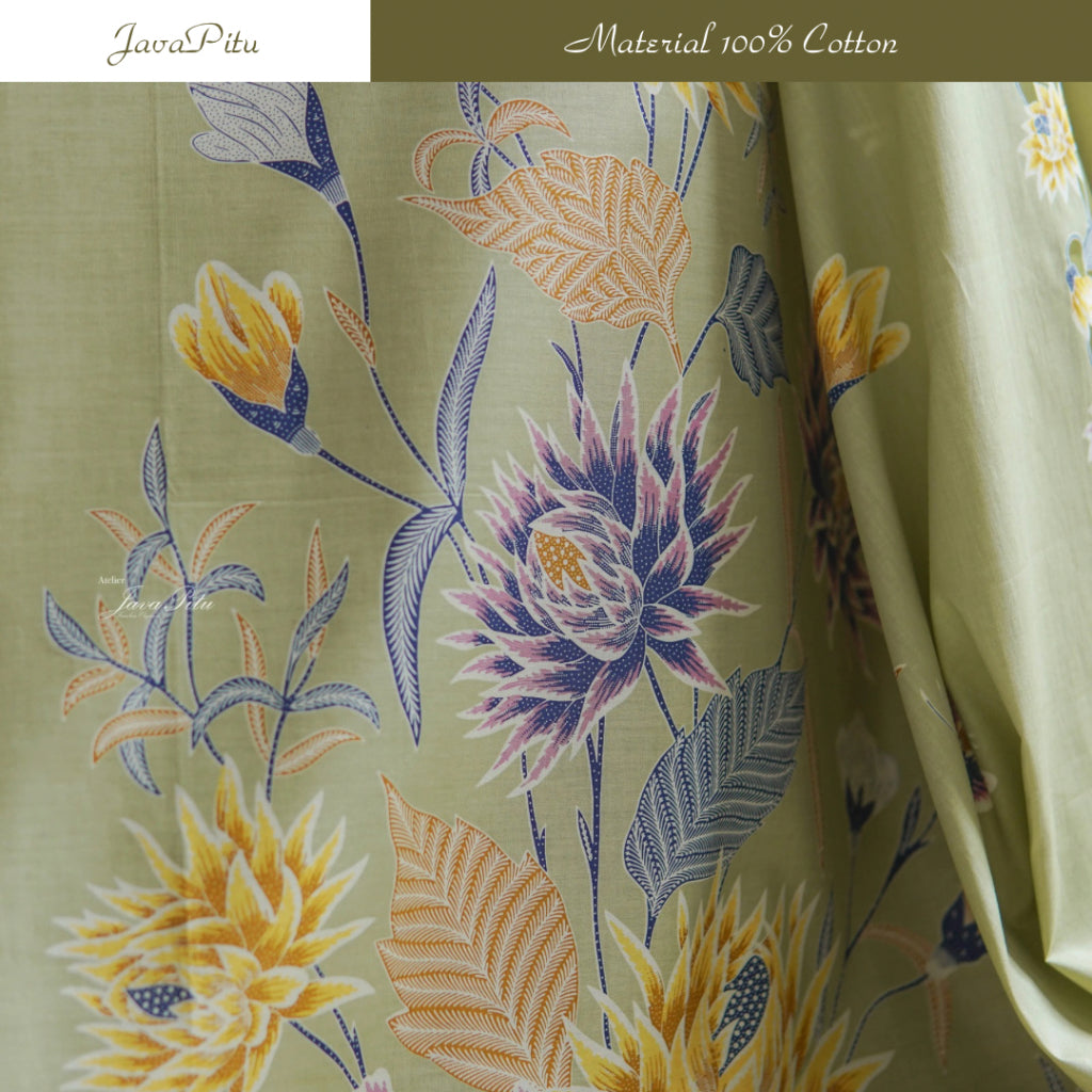 JavaPitu Kain Batik Katun Premium Bunga Chrysant Lilac Ungu Pink Halus - Ukuran 200x110 cm - 6359