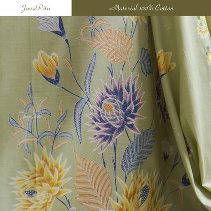 JavaPitu Kain Batik Katun Premium Bunga Chrysant Lilac Ungu Pink Halus - Ukuran 200x110 cm - 6359