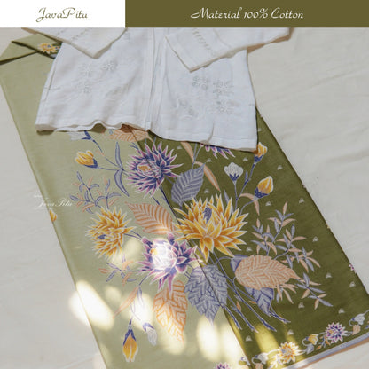 JavaPitu Kain Batik Katun Premium Bunga Chrysant Lilac Ungu Pink Halus - Ukuran 200x110 cm - 6359