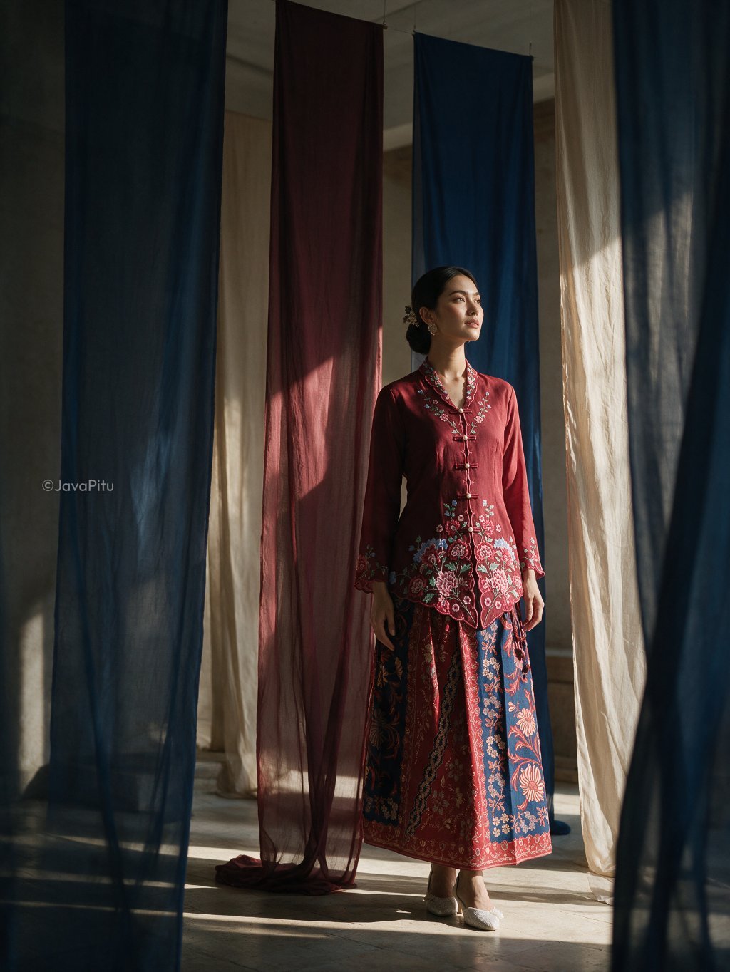 Javapitu - Kebaya Tatyana Delima Maroon - Direct Embroidery - 6517