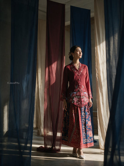 Javapitu - Kebaya Tatyana Delima Maroon - Direct Embroidery - 6517