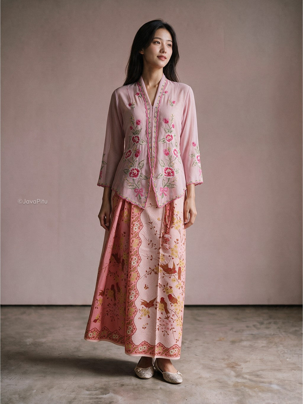 JavaPitu - Kebaya Kartini Rosalie Pink - Direct Embroidery - 6511