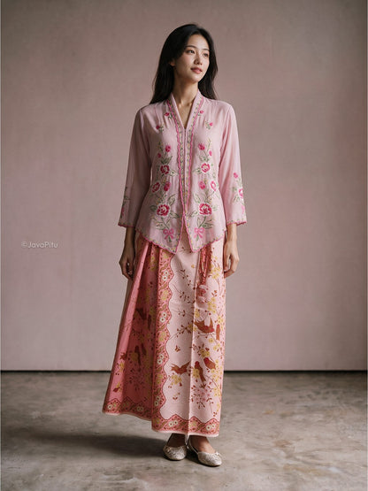 JavaPitu - Kebaya Kartini Rosalie Pink - Direct Embroidery - 6511