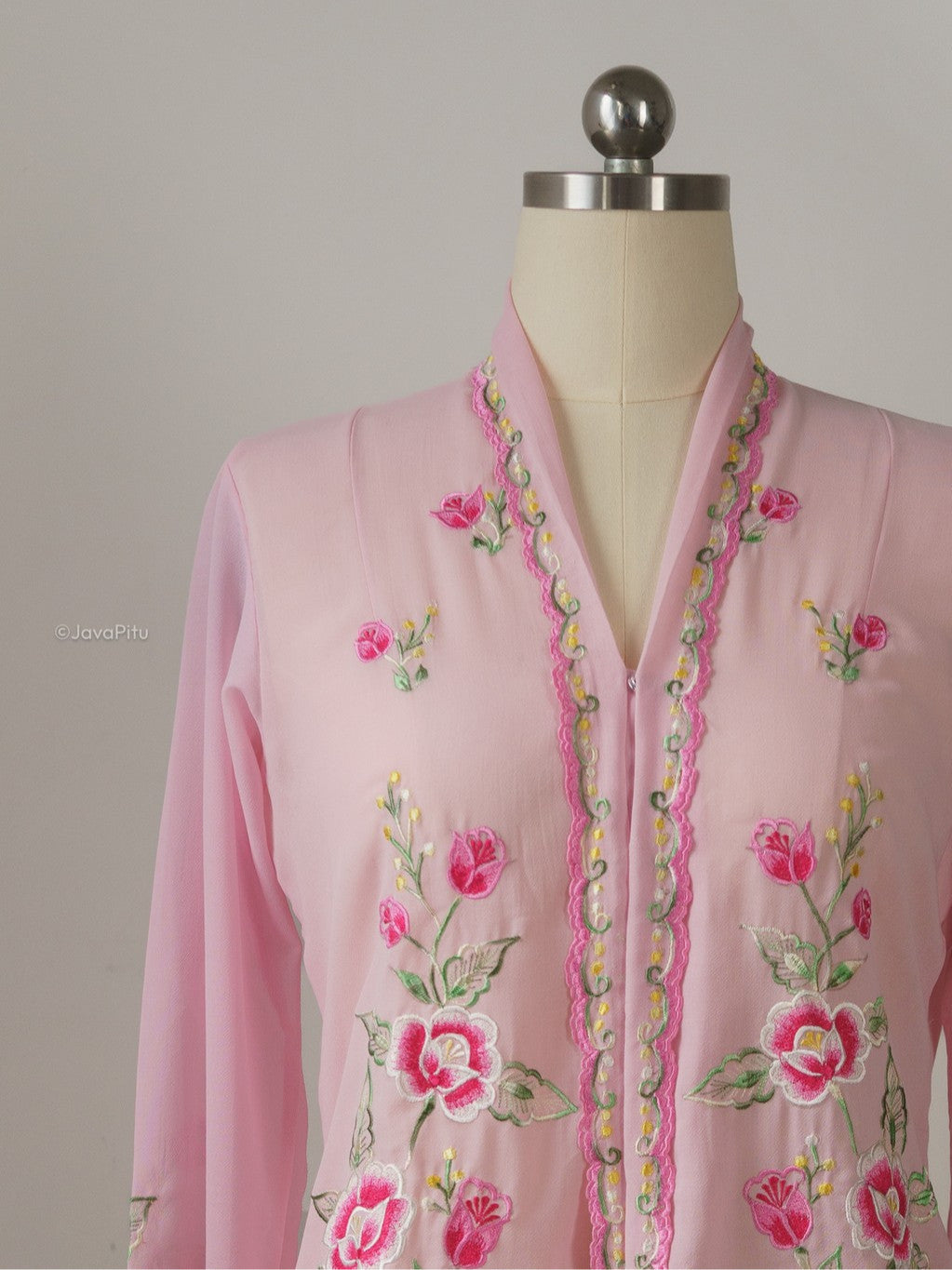 JavaPitu - Kebaya Kartini Rosalie Pink - Direct Embroidery - 6511