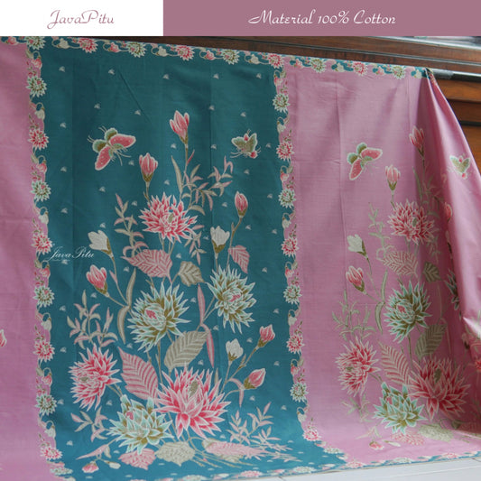 JavaPitu Kain Batik Katun Premium Bunga Chrysant Lilac Ungu Pink Halus - Ukuran 200x110 cm - 6359
