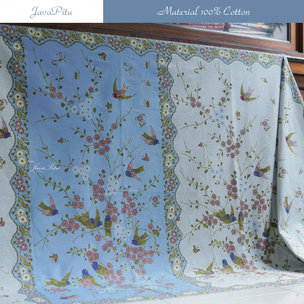 JavaPitu Kain Batik Katun Premium Bunga Sakura Warna Sage, Halus Nyaman Ukuran 200×105 cm - 6458