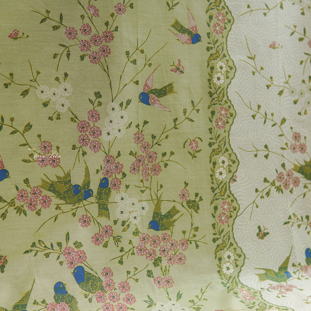 JavaPitu Kain Batik Katun Premium Bunga Sakura Warna Sage, Halus Nyaman Ukuran 200×105 cm - 6458
