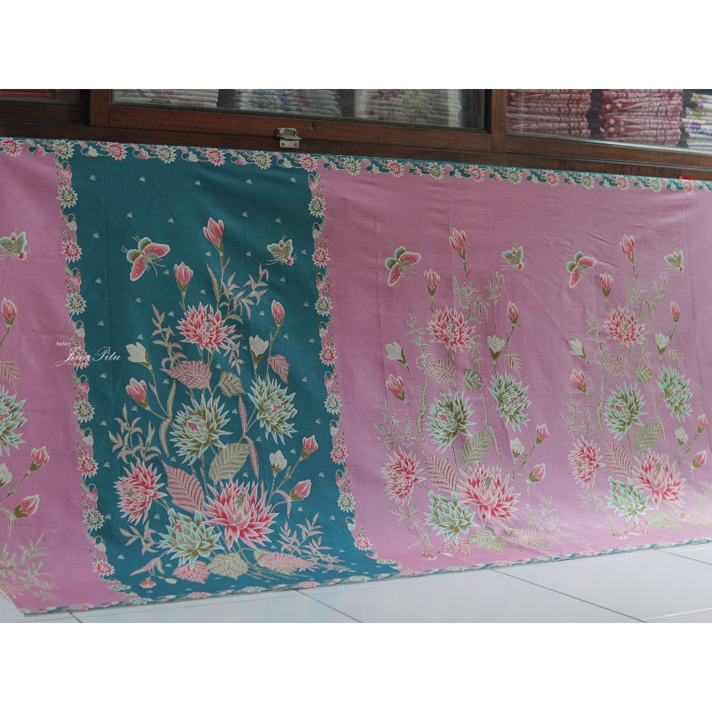 JavaPitu Kain Batik Katun Premium Bunga Chrysant Lilac Ungu Pink Halus - Ukuran 200x110 cm - 6359