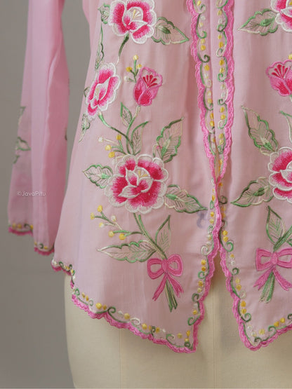 JavaPitu - Kebaya Kartini Rosalie Pink - Direct Embroidery - 6511