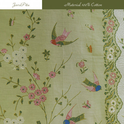 JavaPitu Kain Batik Katun Premium Bunga Sakura Warna Sage, Halus Nyaman Ukuran 200×105 cm - 6458