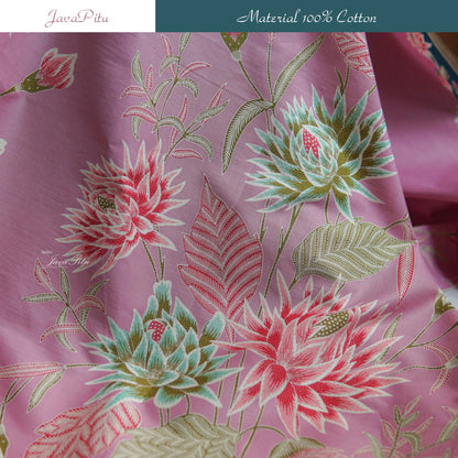JavaPitu Kain Batik Katun Premium Bunga Chrysant Lilac Ungu Pink Halus - Ukuran 200x110 cm - 6359