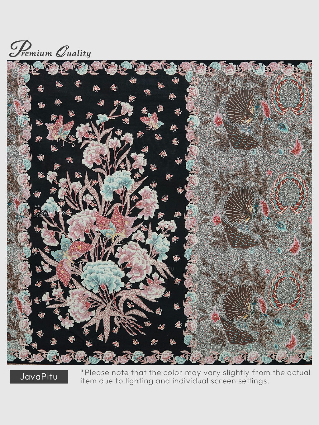 JavaPitu Kain Batik katun Premium Sawat Merak warna BlackVelvet - Rok lilit, 2 meter- 6469