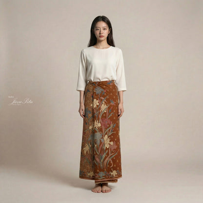 JavaPitu Rok Lilit - Kain Batik katun Premium Bunga Iris Flower Coklat soga - 2 meter - 6475