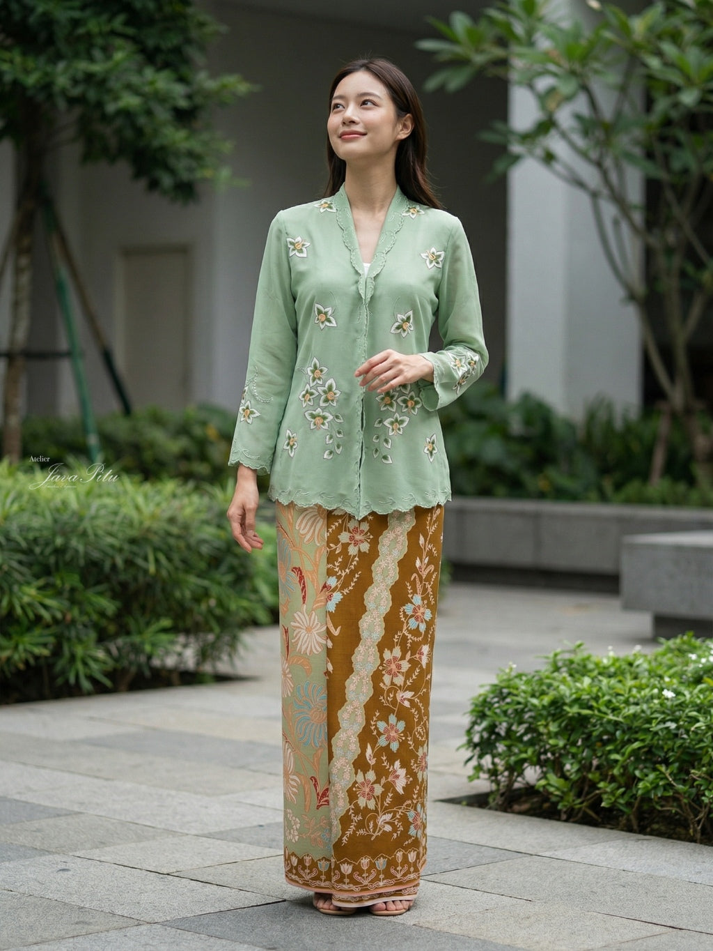 JavaPitu - Kebaya Orchid Premium sage - Handmade Embroidery