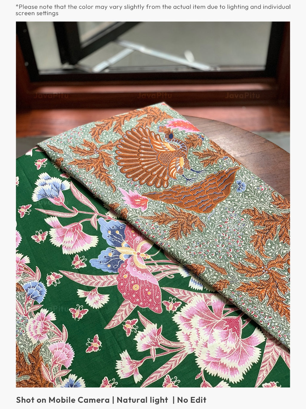 JavaPitu Kain Batik katun Premium Sawat Merak warna Emerald Soga - Rok lilit, 2 meter- 6469