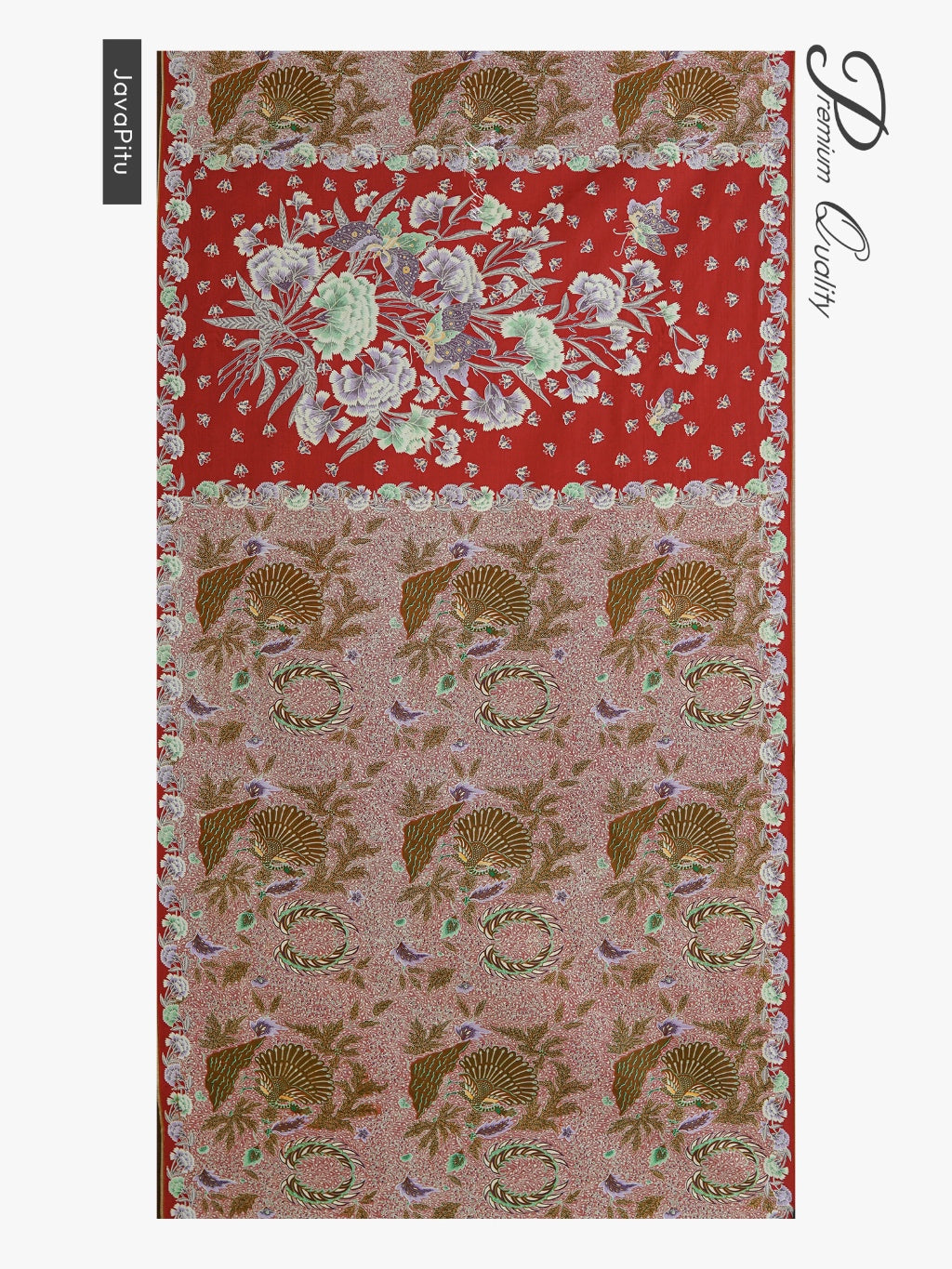 JavaPitu Kain Batik katun Premium Sawat Merak warna ClayRed - Rok lilit, 2 meter- 6469