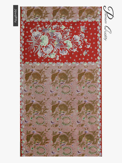 JavaPitu Kain Batik katun Premium Sawat Merak warna ClayRed - Rok lilit, 2 meter- 6469