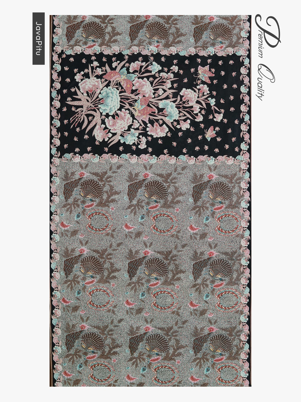 JavaPitu Kain Batik katun Premium Sawat Merak warna BlackVelvet - Rok lilit, 2 meter- 6469