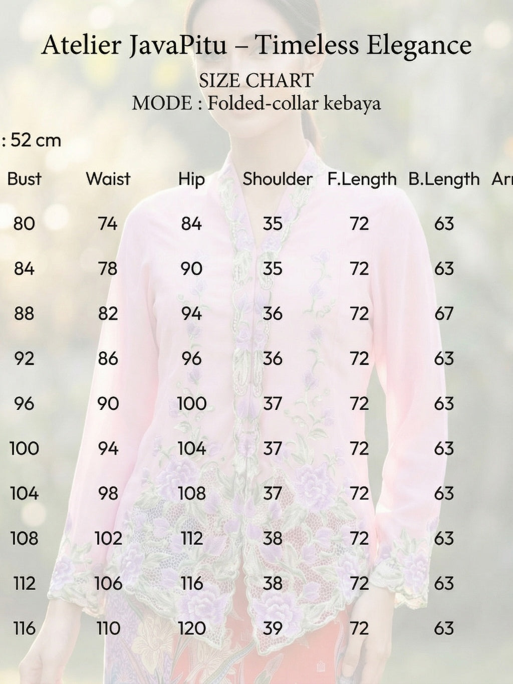 JavaPitu Kebaya Bordir halus Hand-made kerancang Bunga Magnolia Pink - Ukuran Jumbo - 6472