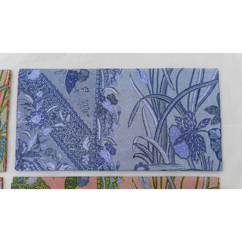 JavaPitu Rok Lilit - Kain Batik katun Premium bunga LotusGarden Biru, Halus 2 meter - 6463