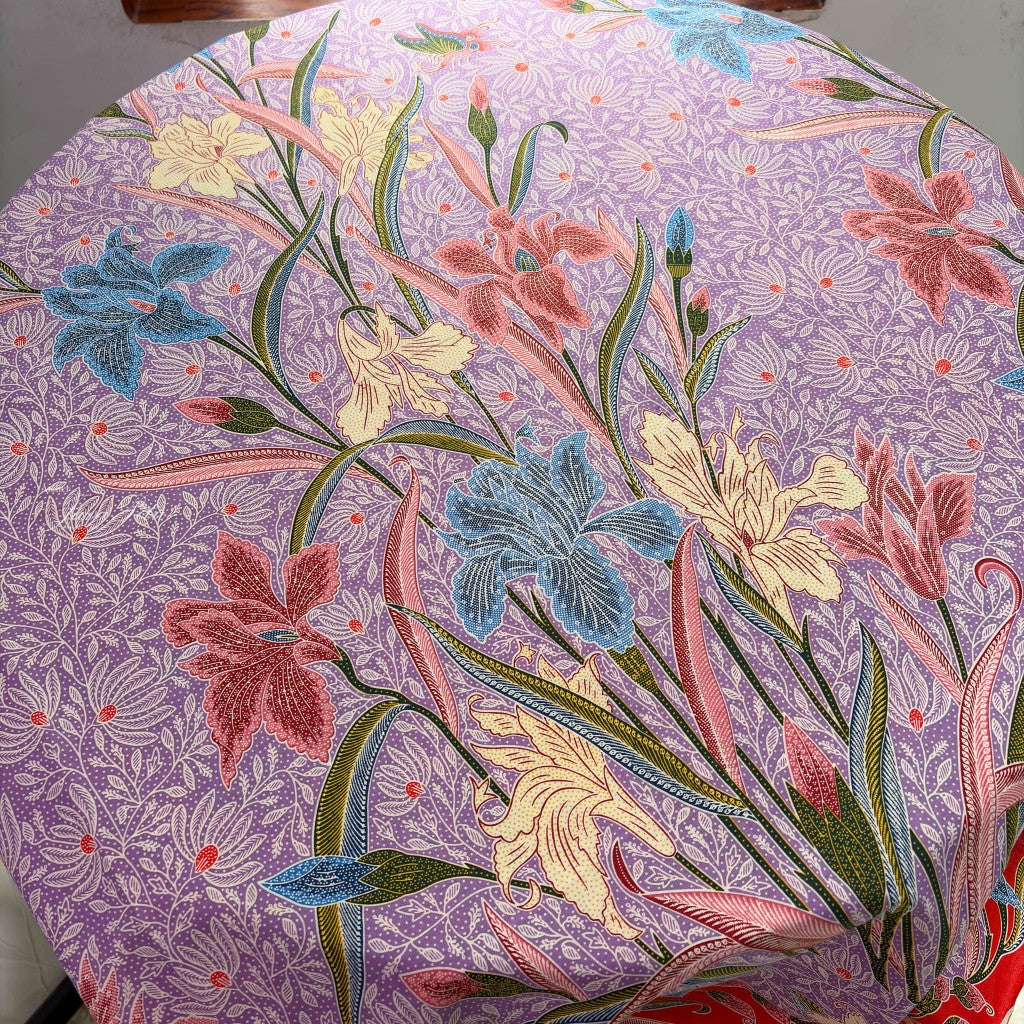 JavaPitu Rok Lilit - Kain Batik katun Premium Iris Flower Orange Ungu Lavender - 2 meter - 6475