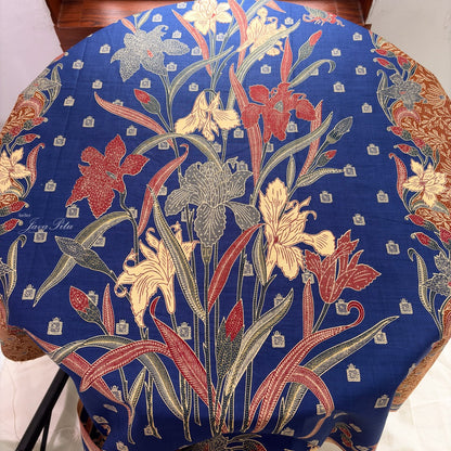 JavaPitu Rok Lilit - Kain Batik katun Premium Bunga Iris Flower Biru Navy coklat - 2 meter - 6475