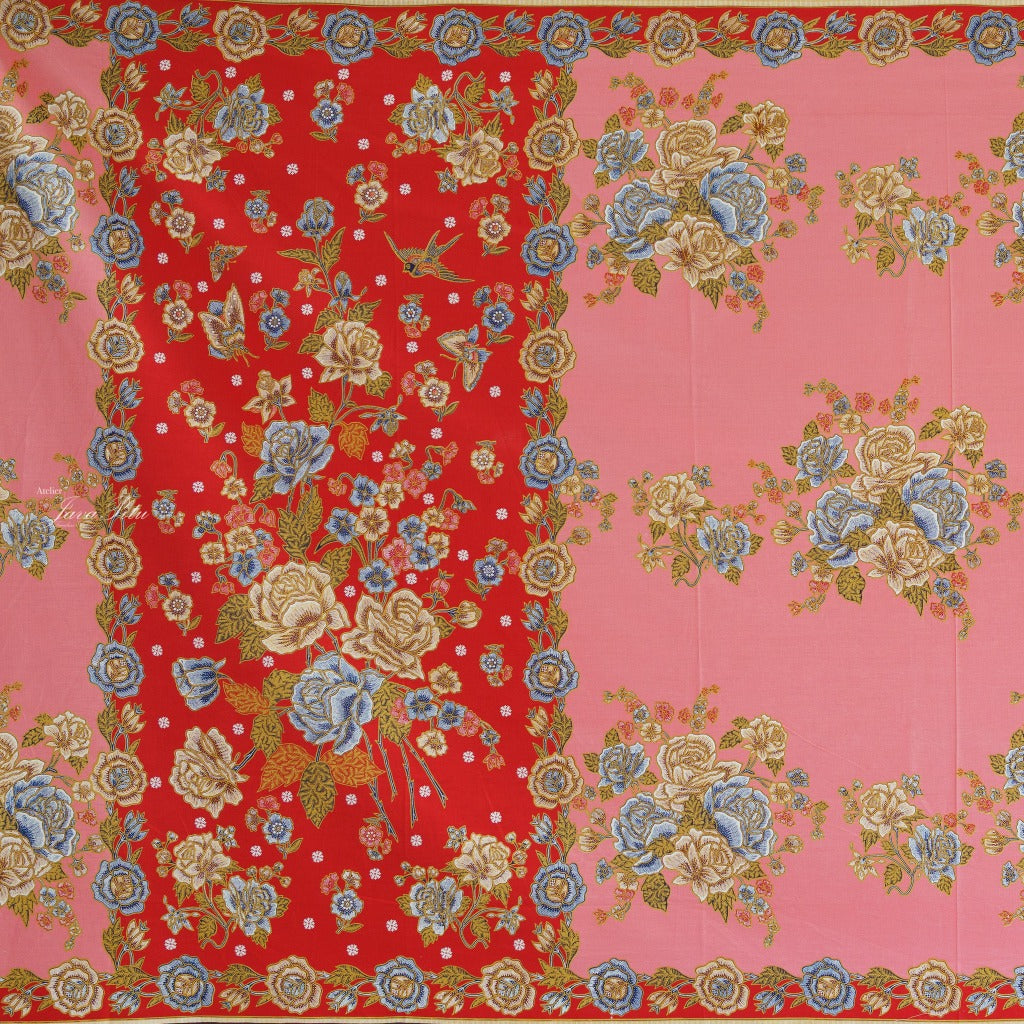 JavaPitu Rok Lilit Batik - Bahan katun Premium Taman laras Biru Orange, Halus 2 meter-6476