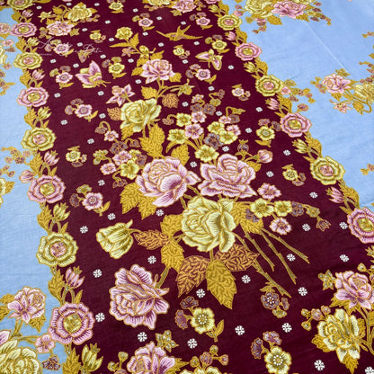 JavaPitu Rok Lilit Batik - Bahan katun Premium Taman laras Burgundy Biru, Halus 2 meter-6476