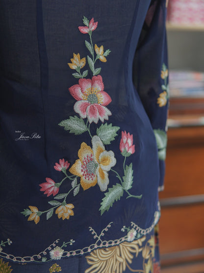 JavaPitu Kebaya Outer Katun voile Premium Pesona sekar navy - Ukuran Jumbo - 6357