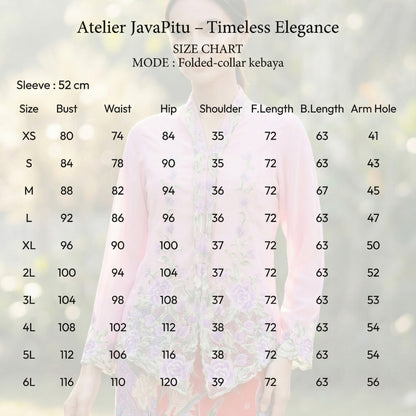 JavaPitu Kebaya Bordir halus Hand-made kerancang Bunga Magnolia Pink - Ukuran Jumbo - 6472