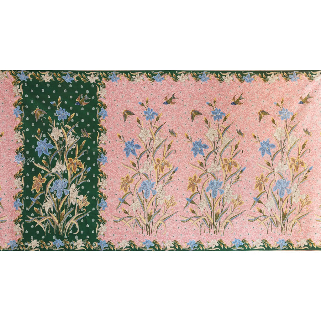 JavaPitu Rok Lilit - Kain Batik katun Premium Bunga Iris Flower Hijau Pink, Halus 2 meter - 6475