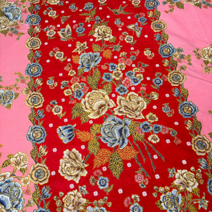 JavaPitu Rok Lilit Batik - Bahan katun Premium Taman laras Merah Pink, Halus 2 meter-6476