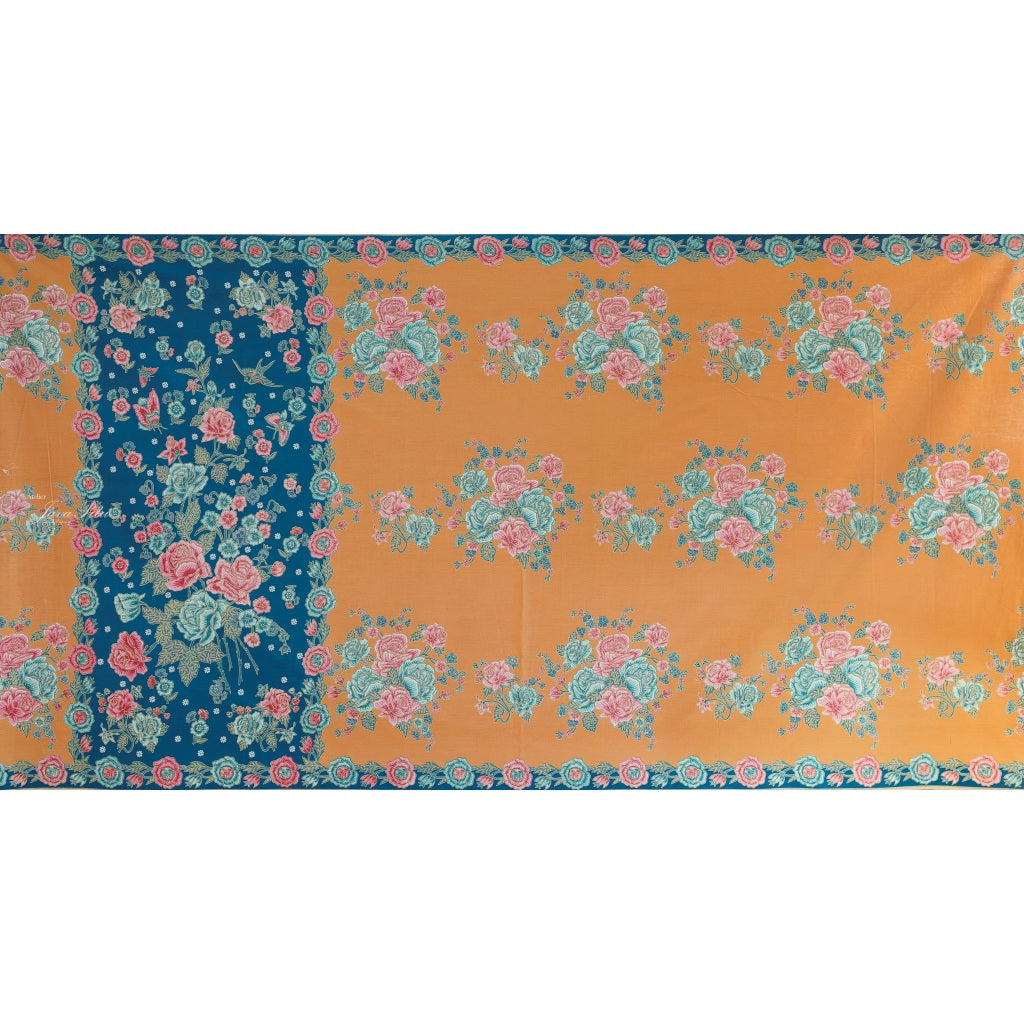 JavaPitu Rok Lilit Batik - Bahan katun Premium Taman laras Biru Orange, Halus 2 meter-6476