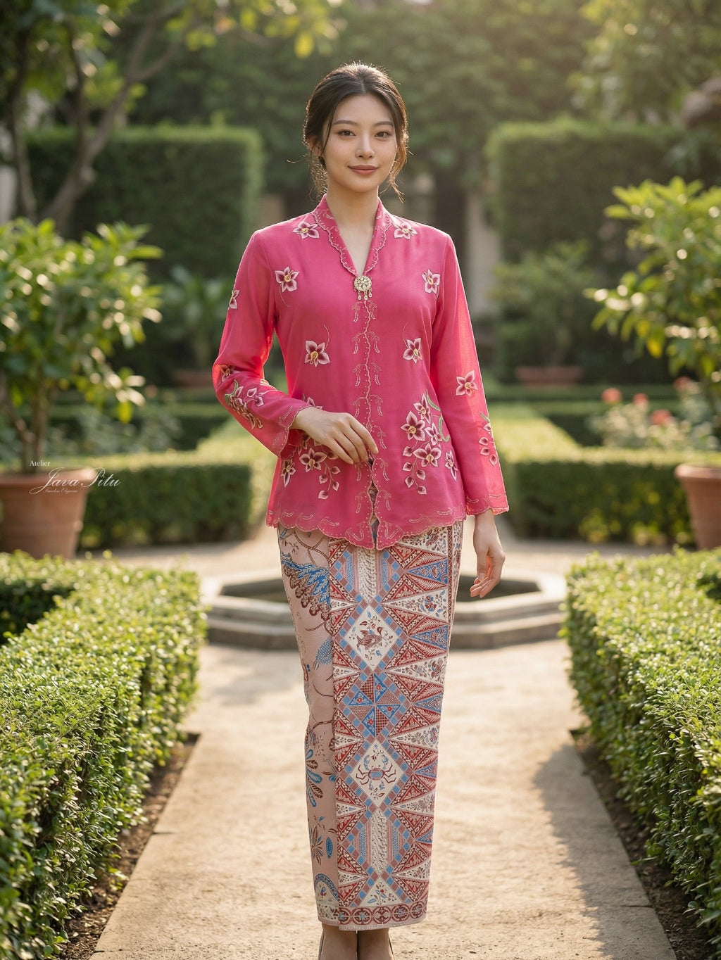 JavaPitu - Kebaya Orchid Premium sage - Handmade Embroidery