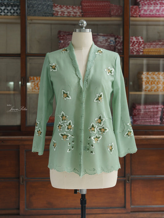 JavaPitu - Kebaya Orchid Premium sage - Handmade Embroidery