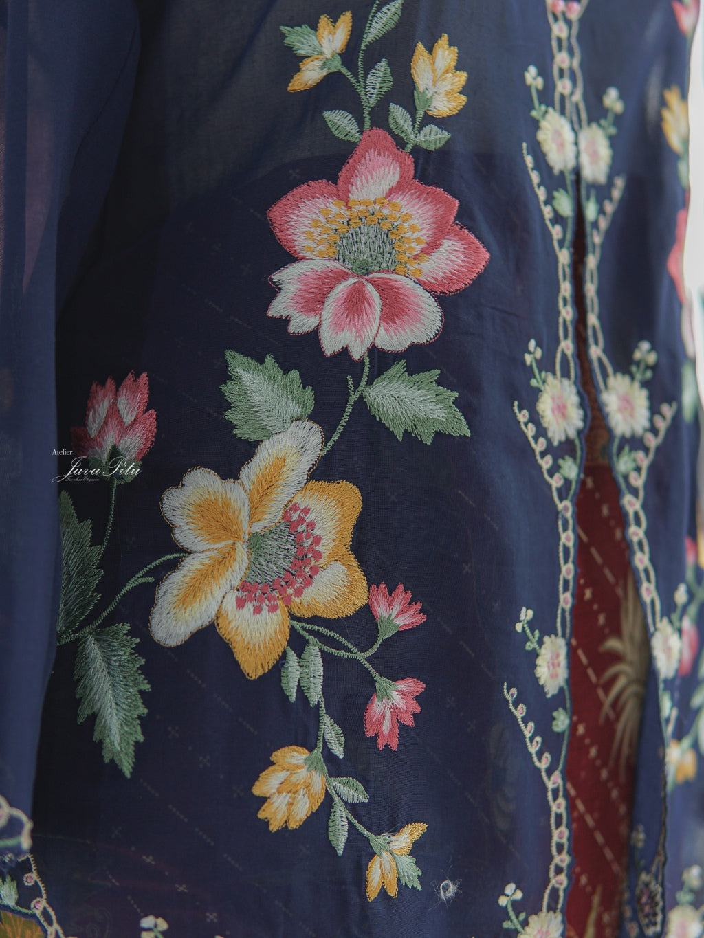 JavaPitu Kebaya Outer Katun voile Premium Pesona sekar navy - Ukuran Jumbo - 6357