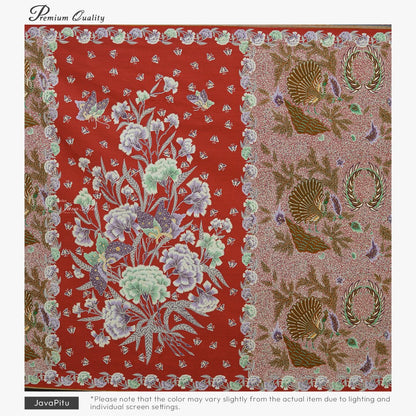 JavaPitu Kain Batik katun Premium Sawat Merak warna ClayRed - Rok lilit, 2 meter- 6469