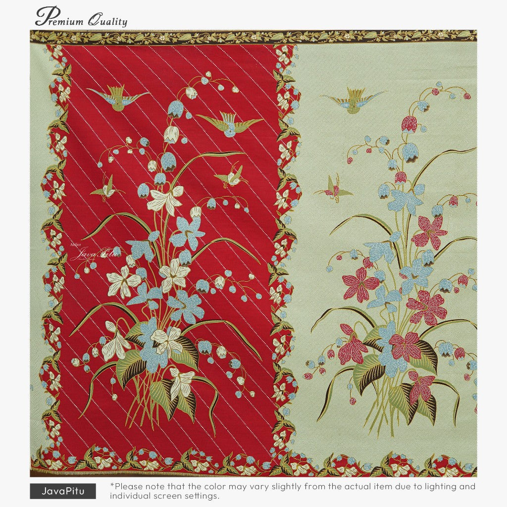 JavaPitu Kain Batik katun Premium Lily of the Valley warna BlueTerracotta - Rok lilit, 2 meter- 6468
