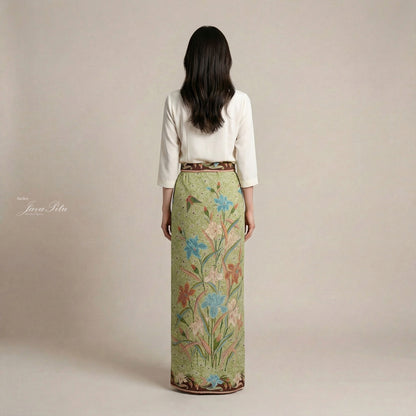 JavaPitu Rok Lilit - Kain Batik katun Premium Bunga Iris Flower Maroon Hijau, Halus 2 meter - 6475