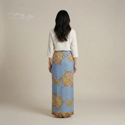 JavaPitu Rok Lilit Batik - Bahan katun Premium Taman laras Burgundy Biru, Halus 2 meter-6476