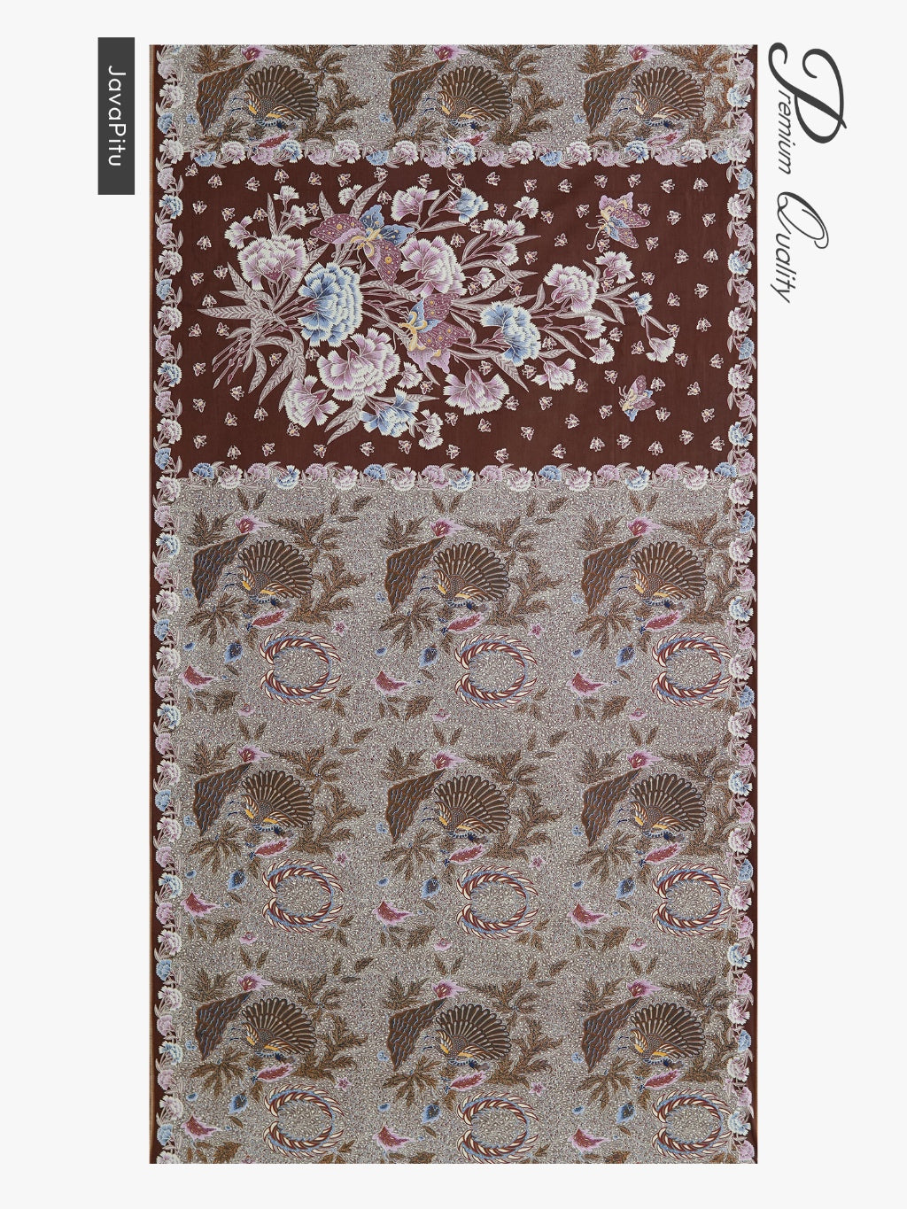JavaPitu Kain Batik katun Premium Sawat Merak warna Coklat - Rok lilit, 2 meter- 6469